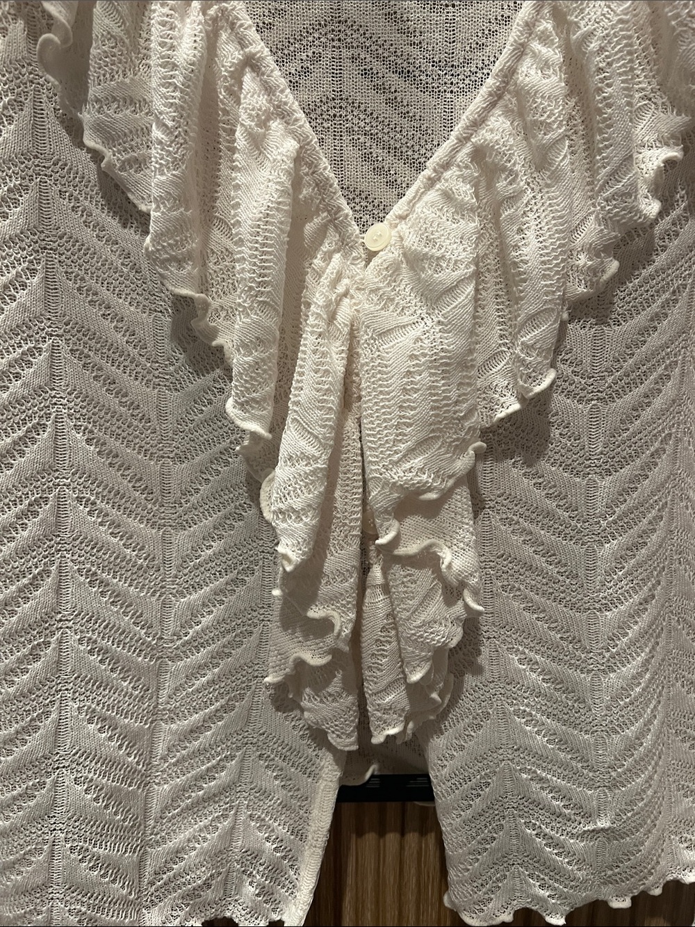 LOFT Cream Ruffle Tie-Front Knit Blouse - Picture 5 of 5